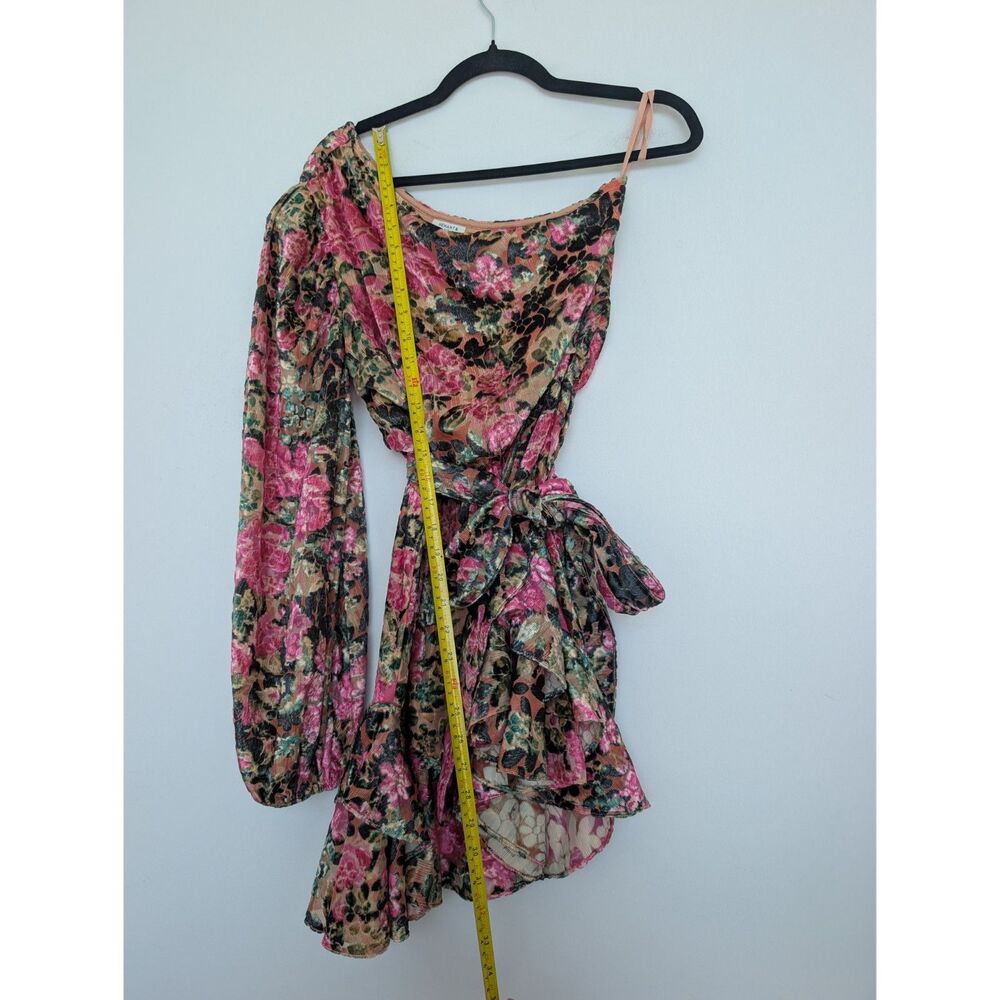 Hemant & Nandita Pakhi One Shoulder Mini Dress Floral Ruffle Hem Sz S $461 - Picture 5 of 16